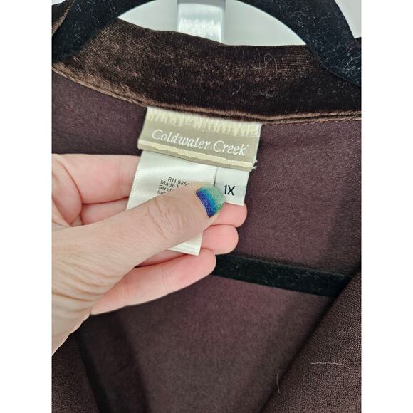 Vintage Coldwater Creek Womens Sz 1X Button Up Jacket Brown Velvet Trim - Picture 2 of 3